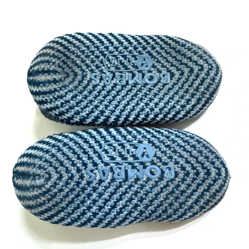 Bombas Gripper Slippers Kids 11-13 Blue Red Knit Sherpa Lined House Shoes